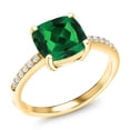 thumbnail image 1 of Gem Stone King 18K Yellow Gold Plated Silver Cushion Green Simulated Emerald Ring for Women (2.62 Cttw, Available in Size 5, 6, 7, 8, 9), 1 of 3