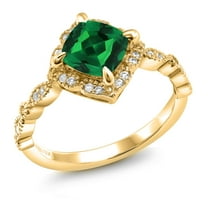 Gem Stone King 18K Yellow Gold Plated Silver Cushion Nano Emerald and Moissanite Engagement Ring for Women (0.85 Cttw, Size 5)