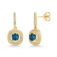 thumbnail image 1 of Gem Stone King 18K Yellow Gold Plated Silver Dangle Earrings Cushion Topaz and Moissanite (4.55 Cttw), 1 of 3