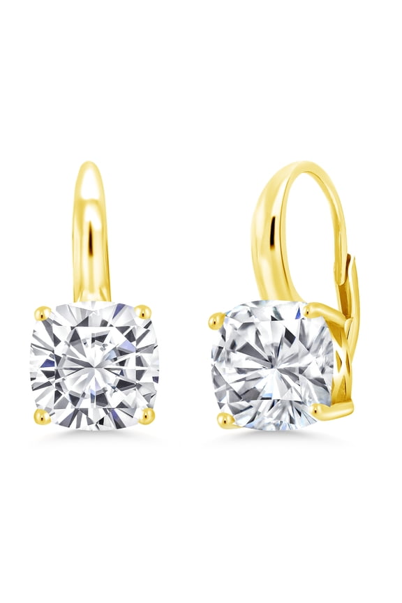 18K Yellow Gold Plated Silver Dangle Earrings Set Cushion 3.40cttw Moissanite