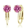 thumbnail image 1 of Gem Stone King 18K Yellow Gold Plated Silver Earrings Pink Round Moissanite (1.60 Cttw), 1 of 3