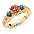 thumbnail image 1 of Gem Stone King 18K Yellow Gold Plated Silver Ecstasy Mystic Topaz Blue Diamond and White Moissanite Engagement Ring for Women (1.47 Cttw, Gemstone, Round 6MM and 3MM, Size 6), 1 of 4
