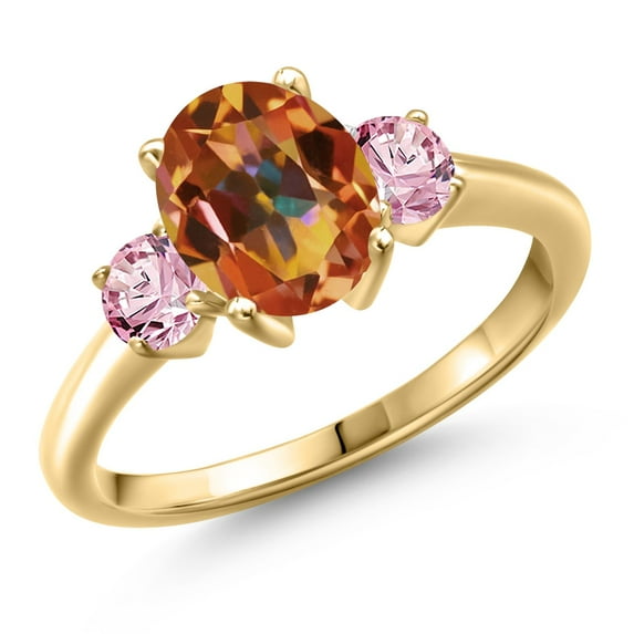 Gem Stone King 18K Yellow Gold Plated Silver Ecstasy Mystic Topaz and Pink Lab Grown Diamond Engagement Ring for Women | 2.50 Cttw | Oval 9X7MM | Gemstone November Birthstone | Size 9