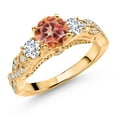 thumbnail image 1 of Gem Stone King 18K Yellow Gold Plated Silver Ecstasy Mystic Topaz White Lab Grown Diamond and White Moissanite Engagement Ring for Women (1.47 Cttw, Gemstone, Round 6MM and 3MM, Size 5), 1 of 4