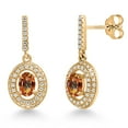 thumbnail image 1 of Gem Stone King 18K Yellow Gold Plated Silver Ecstasy Mystic Topaz and White Moissanite Dangle Earrings for Women (1.51 Cttw, Gemstone November Birthstone, Oval 6X4MM), 1 of 4