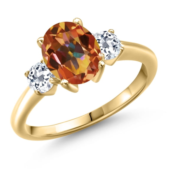 Gem Stone King 18K Yellow Gold Plated Silver Ecstasy Mystic Topaz and White Topaz Engagement Ring for Women | 2.66 Cttw | Oval 9X7MM | Gemstone November Birthstone | Size 7