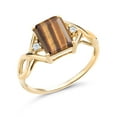 thumbnail image 1 of Gem Stone King 18K Yellow Gold Plated Silver Emerald Cut Brown Tiger Eye Ring for Women | 2.06 Cttw | Gemstone Birthstone | Available in Size 5, 6, 7, 8, 9, 1 of 5