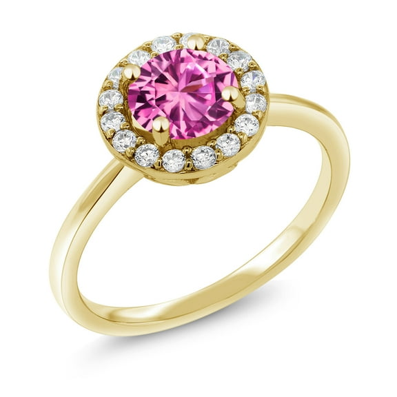 Gem Stone King 18K Yellow Gold Plated Silver Engagement Ring Created Sapphire and Moissanite (1.90 Cttw) (Size 7)