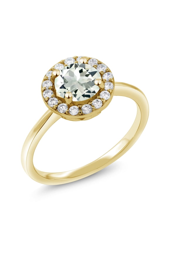 18K Yellow Gold Plated Silver Engagement Ring Prasiolite and Moissanite (1.34 Cttw) (Size 7)