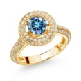 thumbnail image 1 of Gem Stone King 18K Yellow Gold Plated Silver Engagement Ring for Women Set with Persian Blue and White Moissanite (1.41 Cttw), 1 of 4