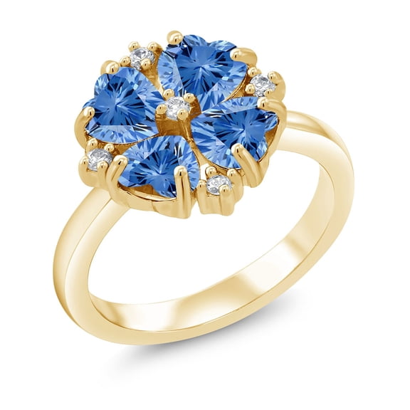 Gem Stone King 18K Yellow Gold Plated Silver Fancy Blue Zirconia Ring for Women (1.84 Cttw, Heart Shape 5MM, Gemstone Birthstone, Size 9)