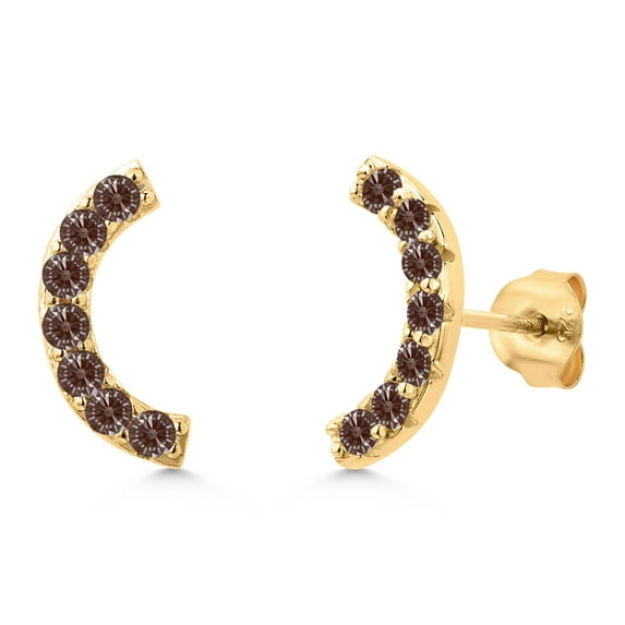 Gem Stone King 18K Yellow Gold Plated Silver Fancy Brown Zirconia Ear Crawler Earrings for Women | 0.42 Cttw | Gemstone Birthstone | Round 2MM
