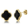 thumbnail image 1 of Gem Stone King 18K Yellow Gold Plated Silver Flower Shape Clover Designs Black Onyx Diamond Cut Stud Earrings for Women, 1 of 5