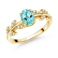 thumbnail image 1 of Gem Stone King 18K Yellow Gold Plated Silver Flower Stem Leaves Ring Apatite Moissanite (0.95 Cttw), 1 of 3