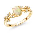thumbnail image 1 of Gem Stone King 18K Yellow Gold Plated Silver Flower Stem Leaves Ring Ethiopian Opal Moissanite (0.64 Cttw), 1 of 3