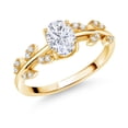 thumbnail image 1 of Gem Stone King 18K Yellow Gold Plated Silver Flower Stem Leaves Ring Set with Moissanite (1.03 Cttw), 1 of 3