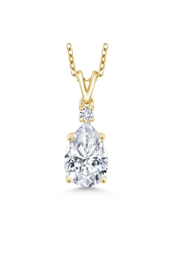 18K Yellow Gold Plated Silver G/H Lab Grown Diamond Pendant with Chain Set with Moissanite (3.14 Cttw)