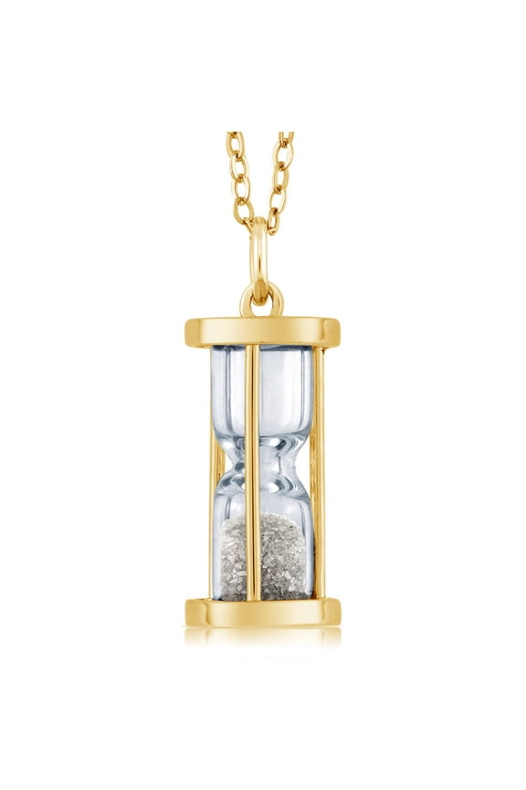 18K Yellow Gold Plated Silver Genuine Diamond Dust Hourglass Pendant Necklace (0.50 Ct, With 18 inch Chain)