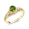 thumbnail image 1 of Gem Stone King 18K Yellow Gold Plated Silver Green Chrome Diopside Engagement Ring for Women (1.44 Cttw, Round 5MM, Gemstone Birthstone, Size 6), 1 of 4