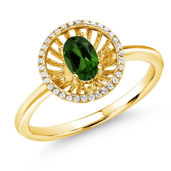 Gem Stone King 18K Yellow Gold Plated Silver Green Chrome Diopside Ring for Women (1.03 Cttw, Oval 6X4MM, Gemstone Birthstone, Size 8)