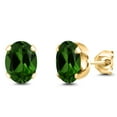 thumbnail image 1 of Gem Stone King 18K Yellow Gold Plated Silver Green Chrome Diopside Stud Earrings for Women Men | 2.40 Cttw | Gemstone Birthstone | Oval 8X6MM, 1 of 4