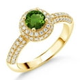 thumbnail image 1 of Gem Stone King 18K Yellow Gold Plated Silver Green Chrome Diopside and White Moissanite Engagement Ring for Women (1.06 Cttw, Round 5MM, Available in Size 5, 6, 7, 8, 9), 1 of 6