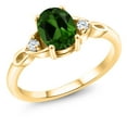 thumbnail image 1 of Gem Stone King 18K Yellow Gold Plated Silver Green Chrome Diopside and White Zirconia 3-Stone Rings for Women (1.26 Cttw, Gemstone, Oval 8X6MM, Available in Size 5, 6, 7, 8, 9), 1 of 4