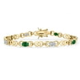thumbnail image 1 of Gem Stone King 18K Yellow Gold Plated Silver Green Created Emerald and Lab Grown Diamond Bracelet for Women | 3.41 Cttw | Gemstone May Birthstone | Oval 6X4MM | Length 7.25 inches, 1 of 6