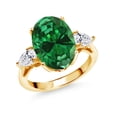 thumbnail image 1 of Gem Stone King 18K Yellow Gold Plated Silver Green Created Emerald and Lab Grown Diamond Engagement Ring for Women | 4.70 Cttw | Oval 14X10MM | Gemstone May Birthstone | Size 7, 1 of 6
