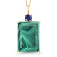 thumbnail image 1 of Gem Stone King 18K Yellow Gold Plated Silver Green Malachite and Blue Created Sapphire Pendant Necklace for Women (18.25 Cttw, Emerald Cut 18X13MM, With 18 inch Silver Chain), 1 of 4