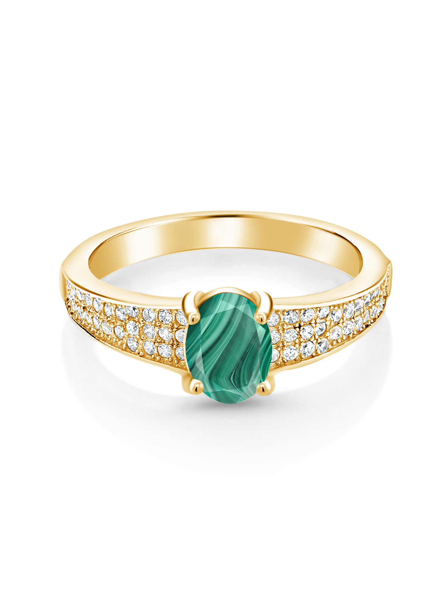 Gem Stone King 18K Gold Plated Silver Emerald & Sapphire Ring - 3.85 Cttw, Round 8mm, Size 5-9