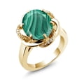 thumbnail image 1 of Gem Stone King 18K Yellow Gold Plated Silver Green Malachite Engagement Ring for Women (6.07 Cttw, Gemstone Birthstone, Oval 12X10MM, Size 6), 1 of 5