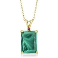 thumbnail image 1 of Gem Stone King 18K Yellow Gold Plated Silver Green Malachite and Red Created Ruby Pendant Necklace for Women (10.02 Cttw, Gemstone Birthstone, Emerald Cut 14X10MM, with 18 inch Silver Chain), 1 of 4