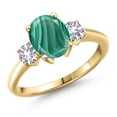 thumbnail image 1 of Gem Stone King 18K Yellow Gold Plated Silver Green Malachite and White Created Sapphire Engagement Ring for Women | 3.00 Cttw | Oval 9X7MM | Gemstone Birthstone | Size 9, 1 of 6