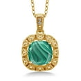 thumbnail image 1 of Gem Stone King 18K Yellow Gold Plated Silver Green Malachite and White Diamond Pendant Necklace for Women (3.01 Cttw, Gemstone Birthstone, Cushion 8MM, with 18 inch Chain), 1 of 3