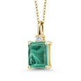 thumbnail image 1 of Gem Stone King 18K Yellow Gold Plated Silver Green Malachite and White Lab Grown Diamond Pendant Necklace for Women | 3.54 Cttw | Gemstone Birthstone | Emerald Cut 9X7MM | With 18 inch Silver Chain, 1 of 4