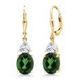 thumbnail image 1 of Gem Stone King 18K Yellow Gold Plated Silver Green Mystic Quartz and White Moissanite Dangle Earrings for Women (6.94 Cttw, Gemstone Birthstone, Oval 10X8MM, Trillion 5MM), 1 of 4