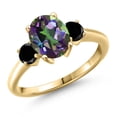 thumbnail image 1 of Gem Stone King 18K Yellow Gold Plated Silver Green Mystic Topaz and Black Diamond Engagement Ring for Women | 2.84 Cttw | Oval 9X7MM | Gemstone November Birthstone | Size 9, 1 of 6