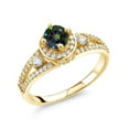 thumbnail image 1 of Gem Stone King 18K Yellow Gold Plated Silver Green Mystic Topaz Engagement Ring for Women (1.49 Cttw, Round 5MM, Gemstone November Birthstone, Size 7), 1 of 4