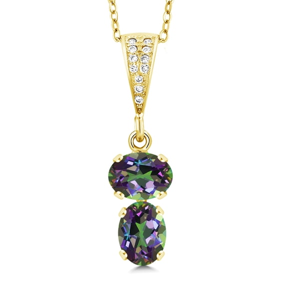 Gem Stone King 18K Yellow Gold Plated Silver Green Mystic Topaz Pendant Necklace for Women (3.22 Cttw, Gemstone, Oval 8x6MM, with 18 inch Chain)