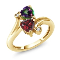 Gem Stone King 18K Yellow Gold Plated Silver Green Mystic Topaz Red Garnet Ring for Women (1.98 Cttw, Heart Shape 6MM, Gemstone Birthstone, Size 9)