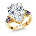thumbnail image 1 of Gem Stone King 18K Yellow Gold Plated Silver Green Mystic Topaz Ring Set with Moissanite (10.37 Cttw) (Size 8), 1 of 5