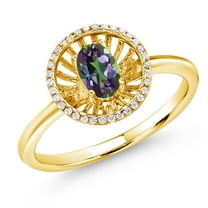 Gem Stone King 18K Yellow Gold Plated Silver Green Mystic Topaz Ring for Women (1.08 Cttw, Oval 6X4MM, Gemstone Birthstone, Size 8)