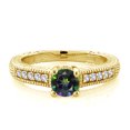 thumbnail image 1 of Gem Stone King 18K Yellow Gold Plated Silver Green Mystic Topaz and White Created Sapphire Women's Solitaire Ring with Accent Stones (0.70 Cttw, Round Shape 5MM, Size 5), 1 of 2