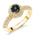 thumbnail image 1 of Gem Stone King 18K Yellow Gold Plated Silver Green Mystic Topaz and White Moissanite Engagement Ring for Women (1.11 Cttw, Round 5MM, Available in Size 5, 6, 7, 8, 9), 1 of 6