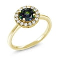 thumbnail image 1 of Gem Stone King 18K Yellow Gold Plated Silver Green Mystic Topaz and White Moissanite Halo Engagement Ring for Women (1.43 Cttw, Gemstone November Birthstone, Round 7MM, Size 8), 1 of 5