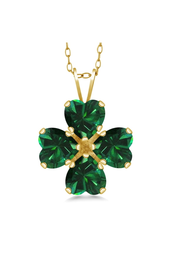 18K Yellow Gold Plated Silver Green Nano Emerald 4 Heart Shape Gemstone May Birthstone Pendant Necklace for Women (2.72 Cttw, 6MM Heart, with 18 inch Silver Chain)