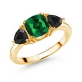 thumbnail image 1 of Gem Stone King 18K Yellow Gold Plated Silver Green Nano Emerald and Black Onyx 3 Stone Engagement Ring for Women (1.37 Cttw, Gemstone May Birthstone, Available in Size 5, 6, 7, 8, 9), 1 of 3