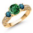 thumbnail image 1 of Gem Stone King 18K Yellow Gold Plated Silver Green Nano Emerald Blue Diamond and White Moissanite Engagement Ring for Women (1.84 Cttw, Gemstone May Birthstone, Round 7MM and 4MM, Size 6), 1 of 3