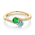 thumbnail image 1 of Gem Stone King 18K Yellow Gold Plated Silver Green Nano Emerald and Blue Zircon Bypass Ring for Women (1.04 Cttw, Gemstone May Birthstone, Round 4MM, Size 8), 1 of 4